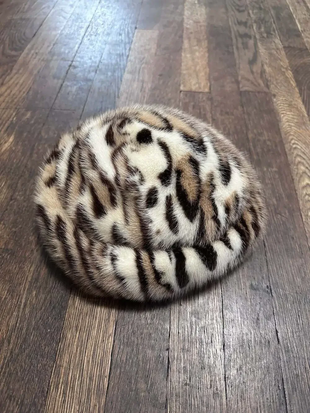 Vintage Real Fur Animal Print Beret Hat